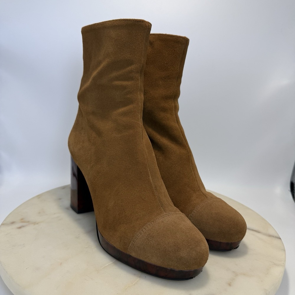 Free People Suede Day For Night Zip Up Block Heel Platform Boots Booties 38/7.5